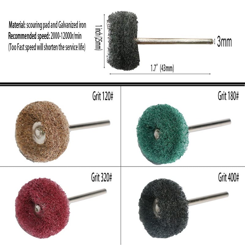 FPPO 50pcs Abrasive Buffing Polishing Wheel Set for Rotary Tool with 3mm Shaft,Mini scouring pad Brush Polishing kit, Removal of Rust,Deburring on Metal Surface (grit 400 Black 50pcs) - Image 2